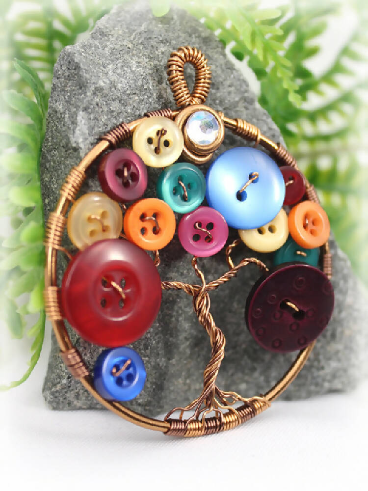 Tree of Life Button Tree Pendant
