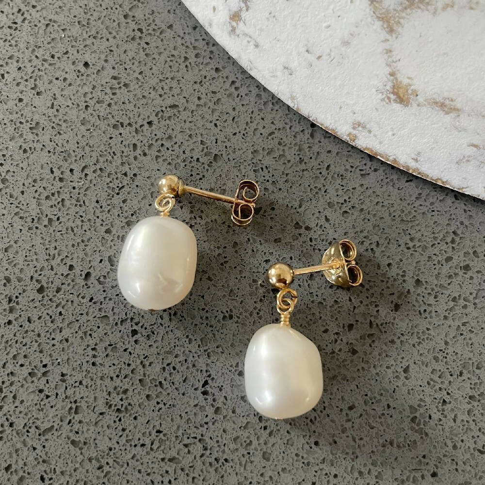 14K Gold filled freshwater pearl drop earrings (baroque pearl)