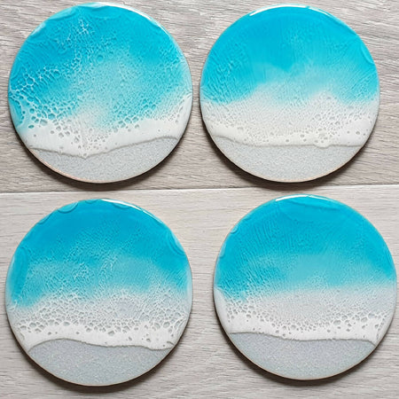 Iridescent Beach Coasters with Frothy Wave (Set of 4)