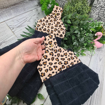 Hand Towel - Leopard Animal - Cotton Fabric Hanging Clip Loop