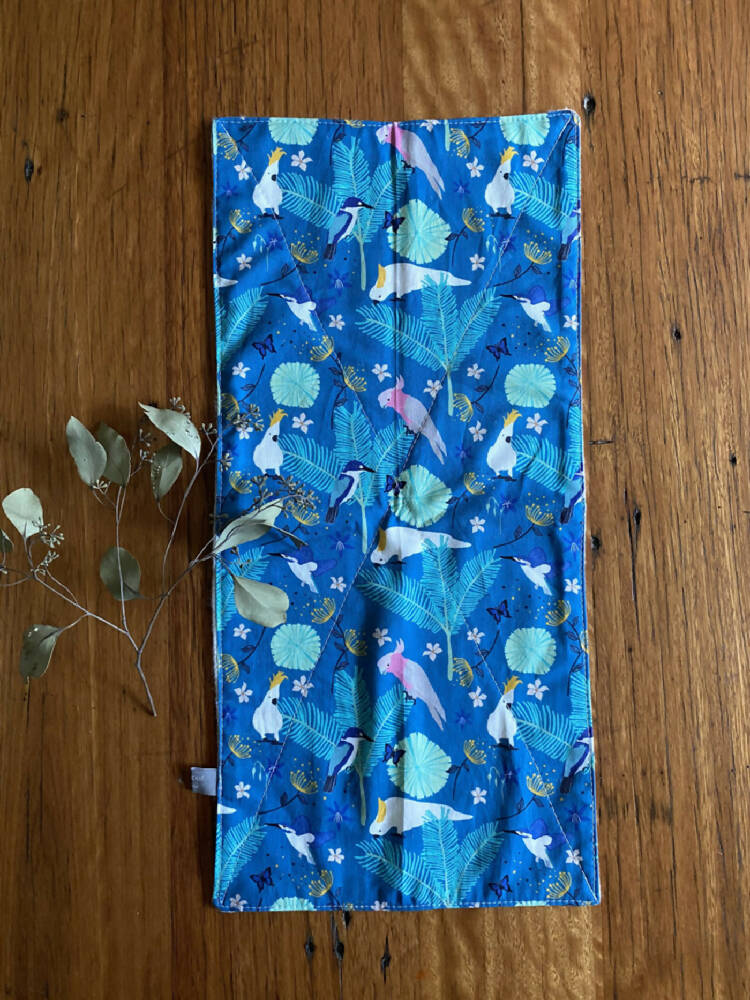 burp cloth - cockatoos galahs teal / organic cotton hemp fleece / baby toddler