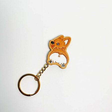 Corgi Leather Keychain| Handmade Gift | Pet Lover|Acrylic painting