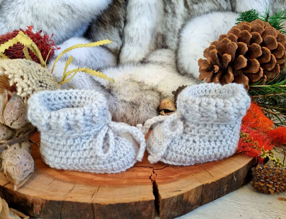 Baby Booties Pale Grey Newborn Crochet Knit Shoes Socks