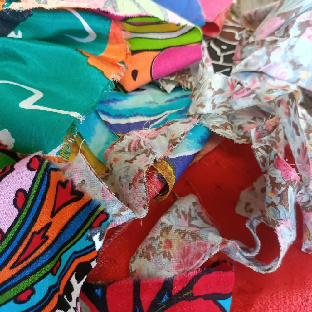 Boho Wrap Necklace - upcycled fabrics - bright multi-colour