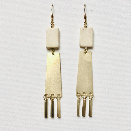 Gold bars stone statement gold earrings