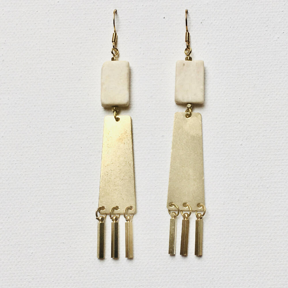 Gold bars stone statement gold earrings