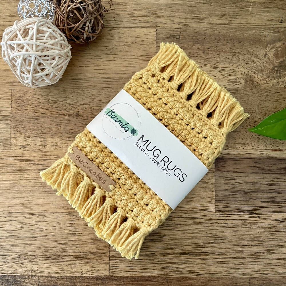 Mug Rug | Crochet Coaster with fringed edge - Avocado Green