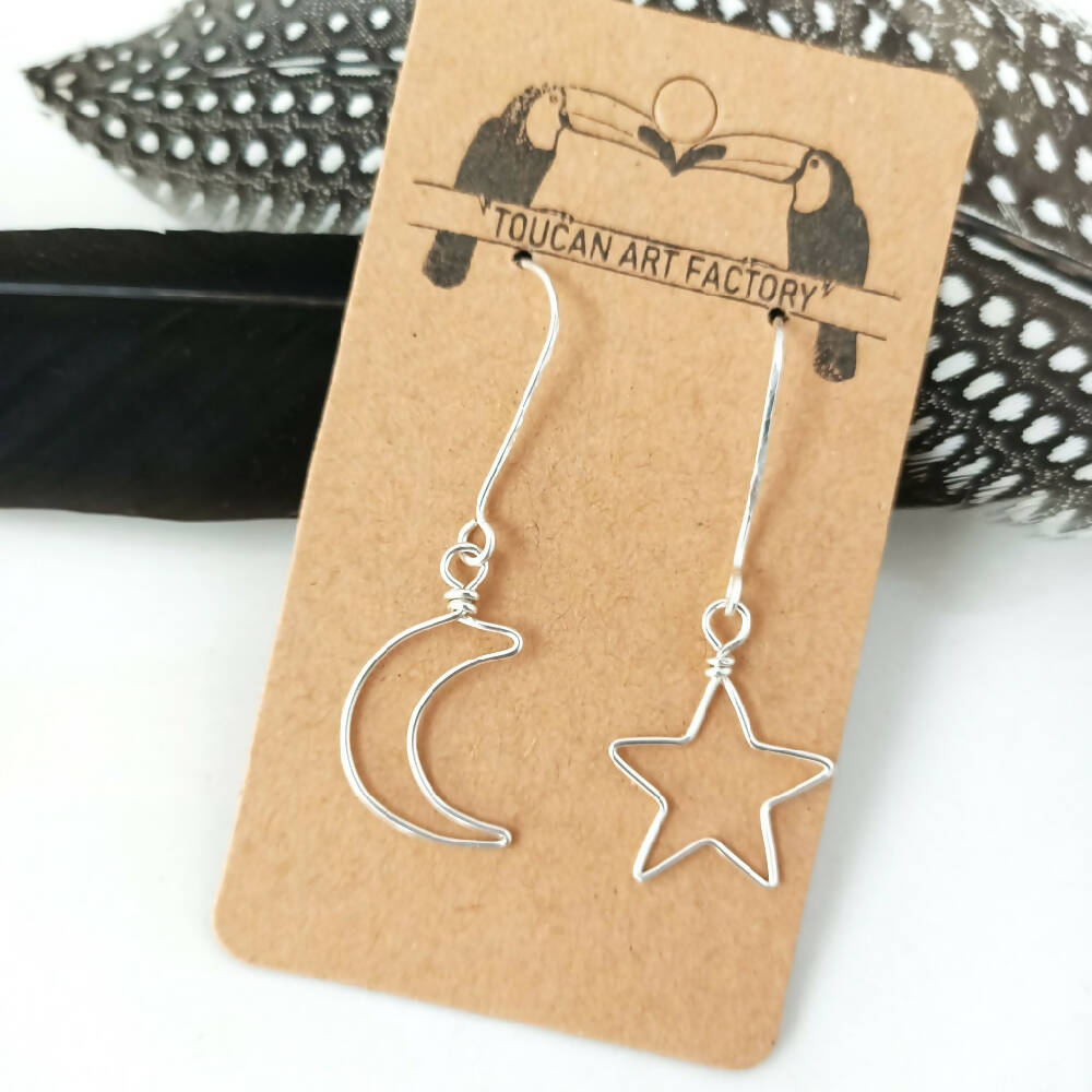 earrings-sterling-silver-moon-star-asymmetric-dangle