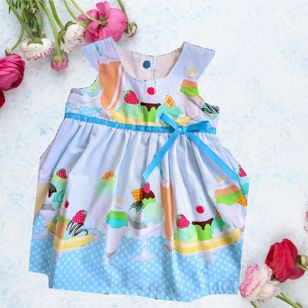 Baby's Border Print Dress - 'Ice Cream Sundae'