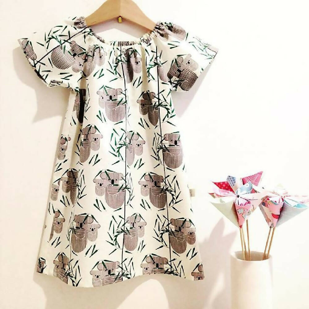 dress - koala / eco friendly organic cotton / cream grey green