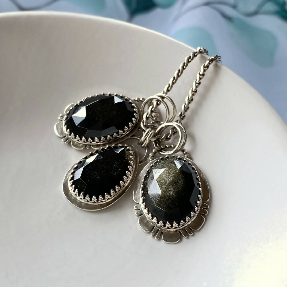 Pendant Sterling Silver Bezel Obsidian Gothic Combo O