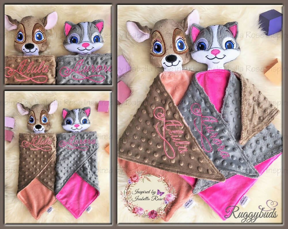 Baby comforter, Embroidered name, Deer themed Ruggybud, Made to order