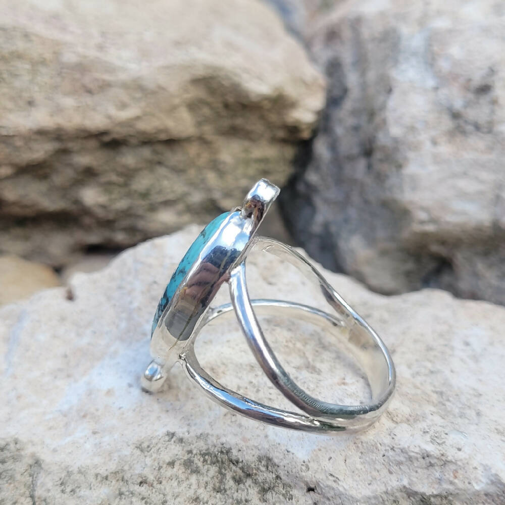 Tibetan Turquoise Silver Ring Size R 1/2