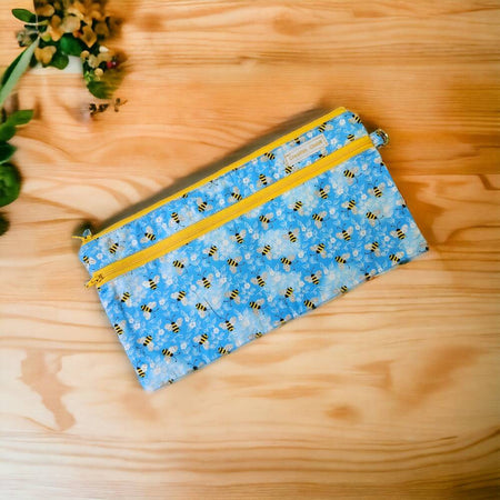 Busy Bees Blue Zippered Pencil Case
