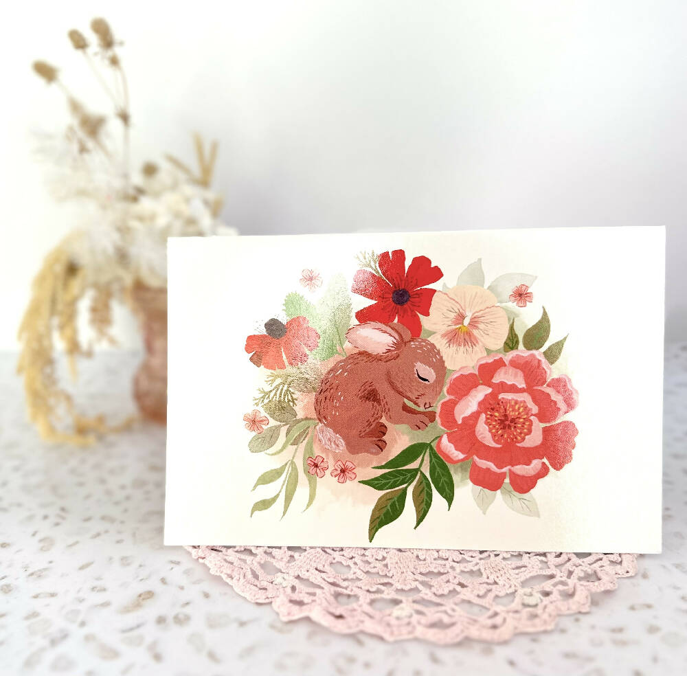 Happy Birthday Print Greeting Card Baby Bunny