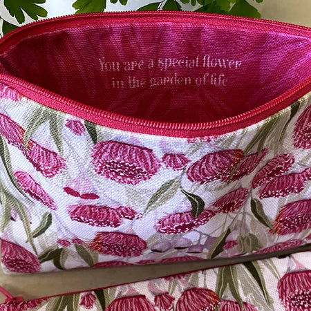 Zipper Purse - Australian Pink Flowering Gum Blossom Print with Secret Message inside #4