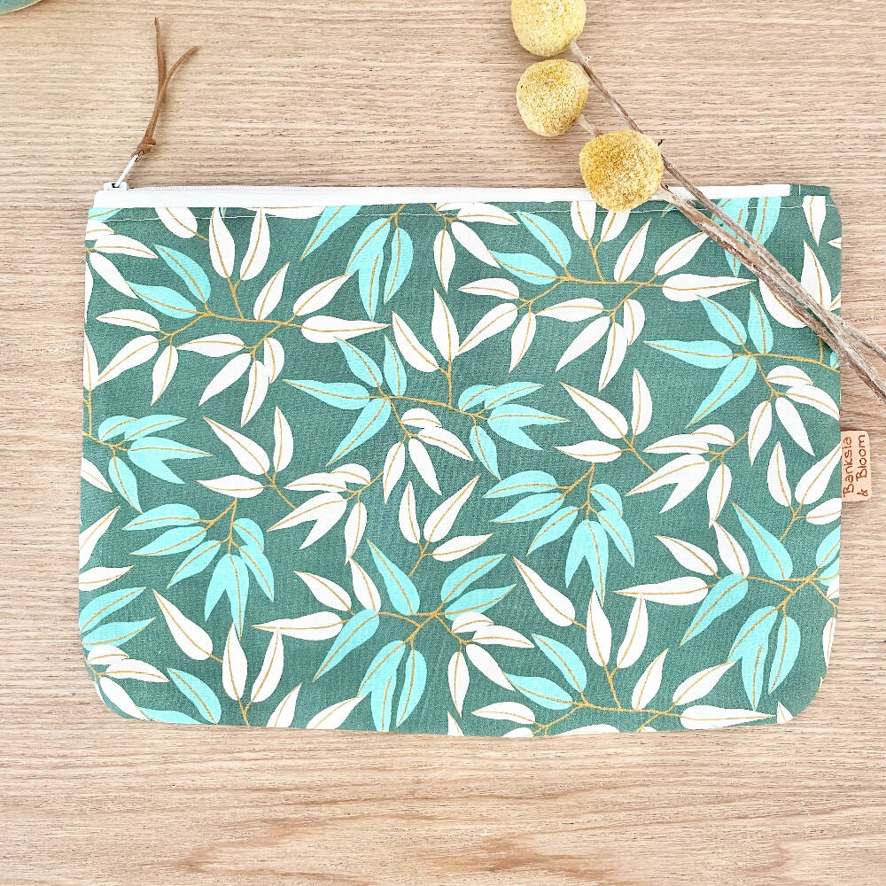 Large Zipper Pouch-Gum Leaves Green