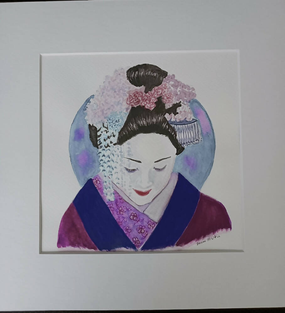 Geisha eyes downcast-original watercolour painting