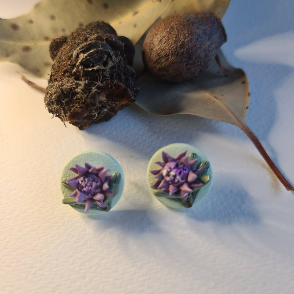 Purple 3D Protea Stud Earrings