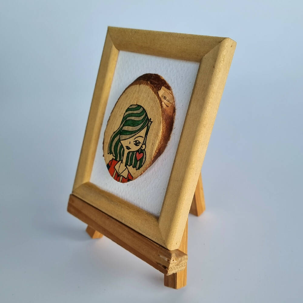 Headline Series : Morgan Original Ink on Sliced Wood on Watercolor Paper