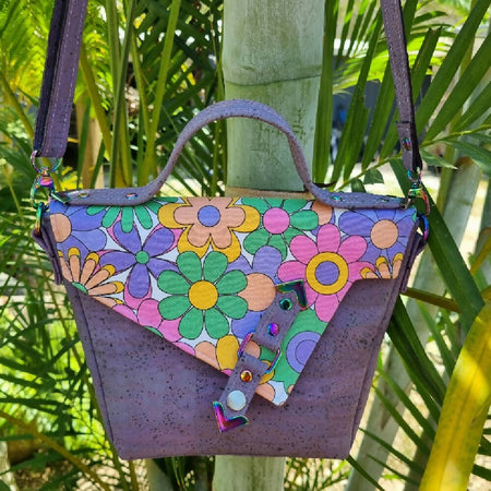Cork Crossbody with Floral Decorative Flap Lilac