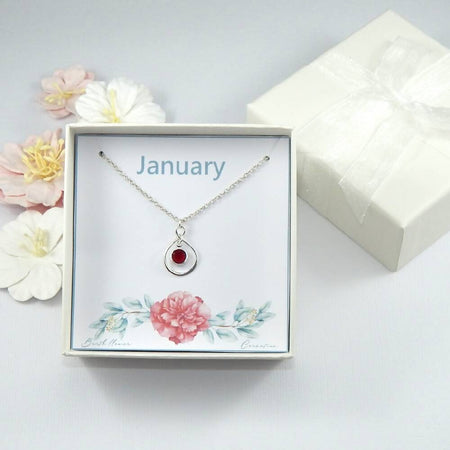 January Birth Flower and Birthstone Necklace on Gift Card