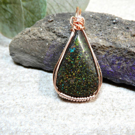 Rainbow Matrix Opal pendant rose gold wire wrapped