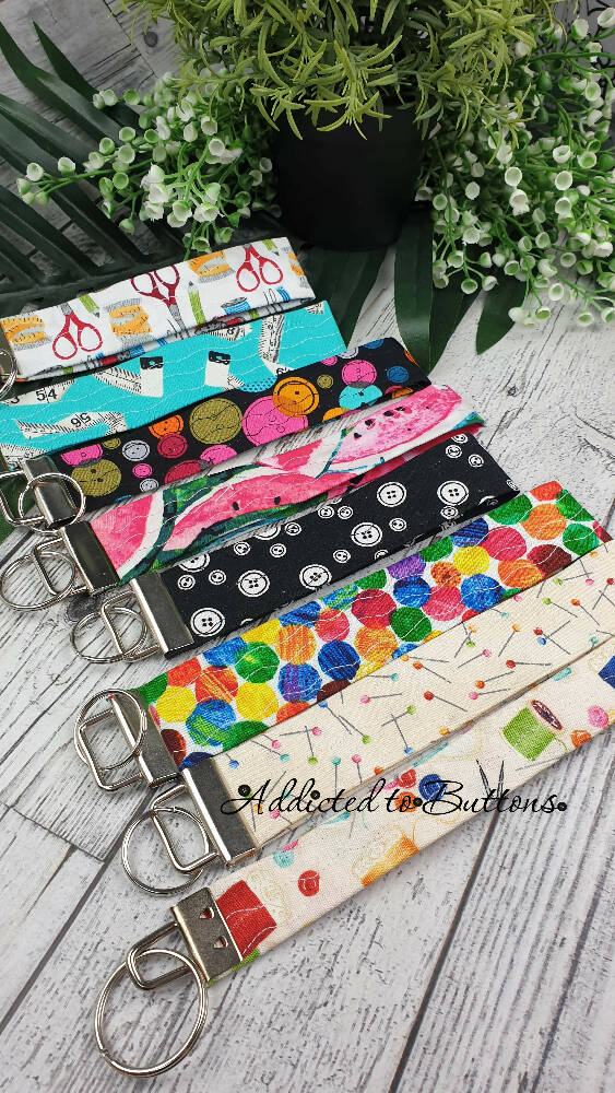 Keyfob - Sewing - scissors & measure - Button - Wristlet - Bag Tag - Keyring