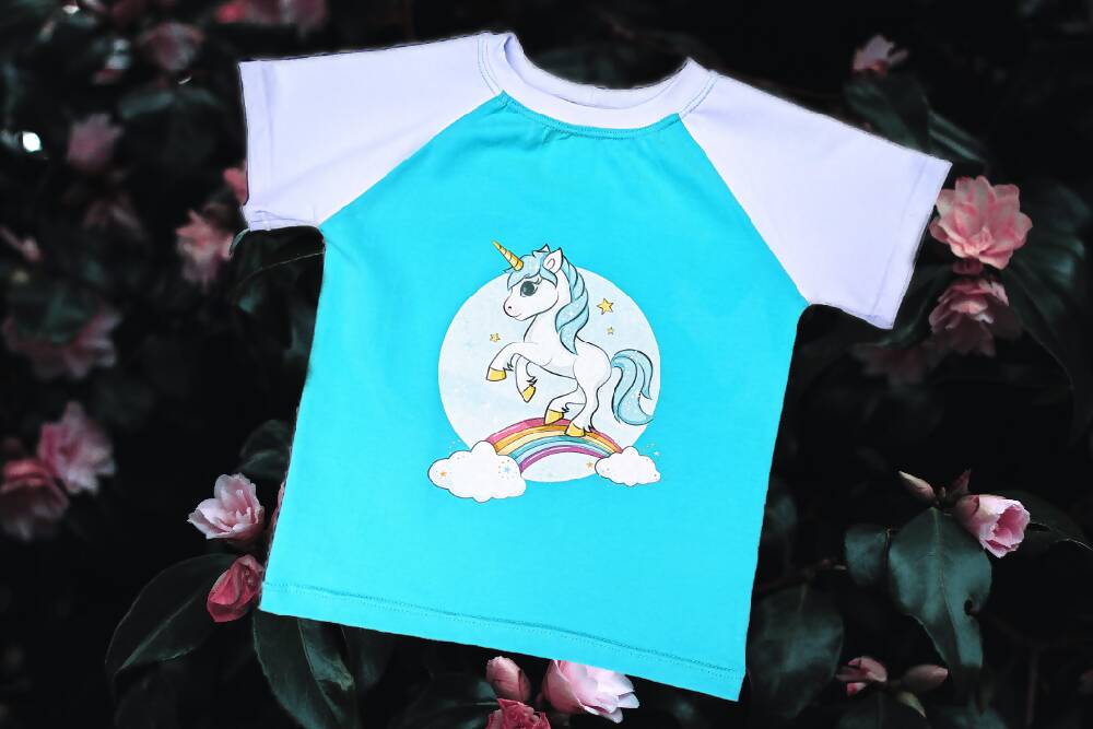 Girls T-Shirt, Mint Green Unicorn