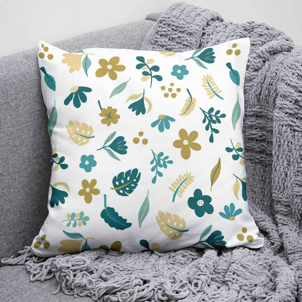 Cushion Cover modern simple flowers aqua and gold #1