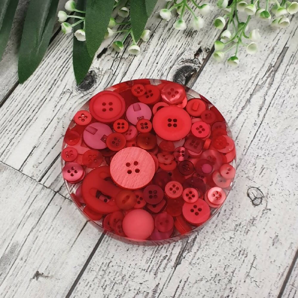 Coasters - RED - Button & Resin Mix - Drink Mug or Glass - Paperweight - SINGLE