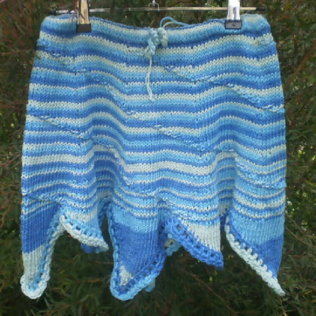 hand knit 100% cotton skirt in blues 25% off