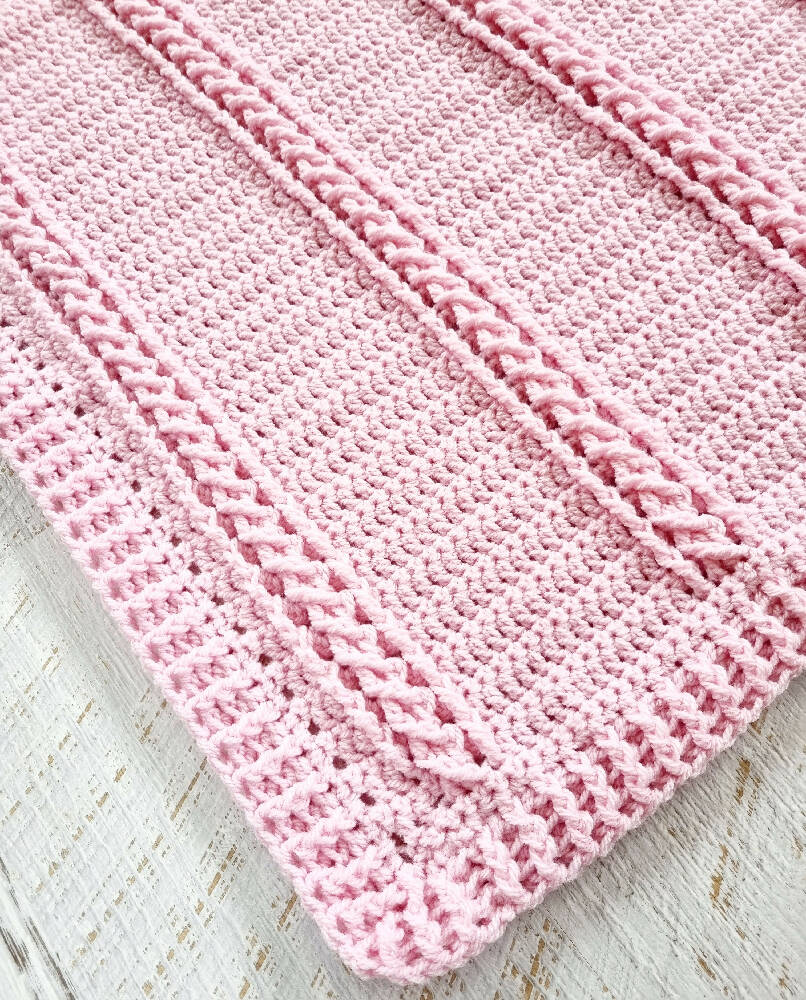 Baby Blanket Afghan Handmade Crochet Chunky Baby Pink Cabled Newborn