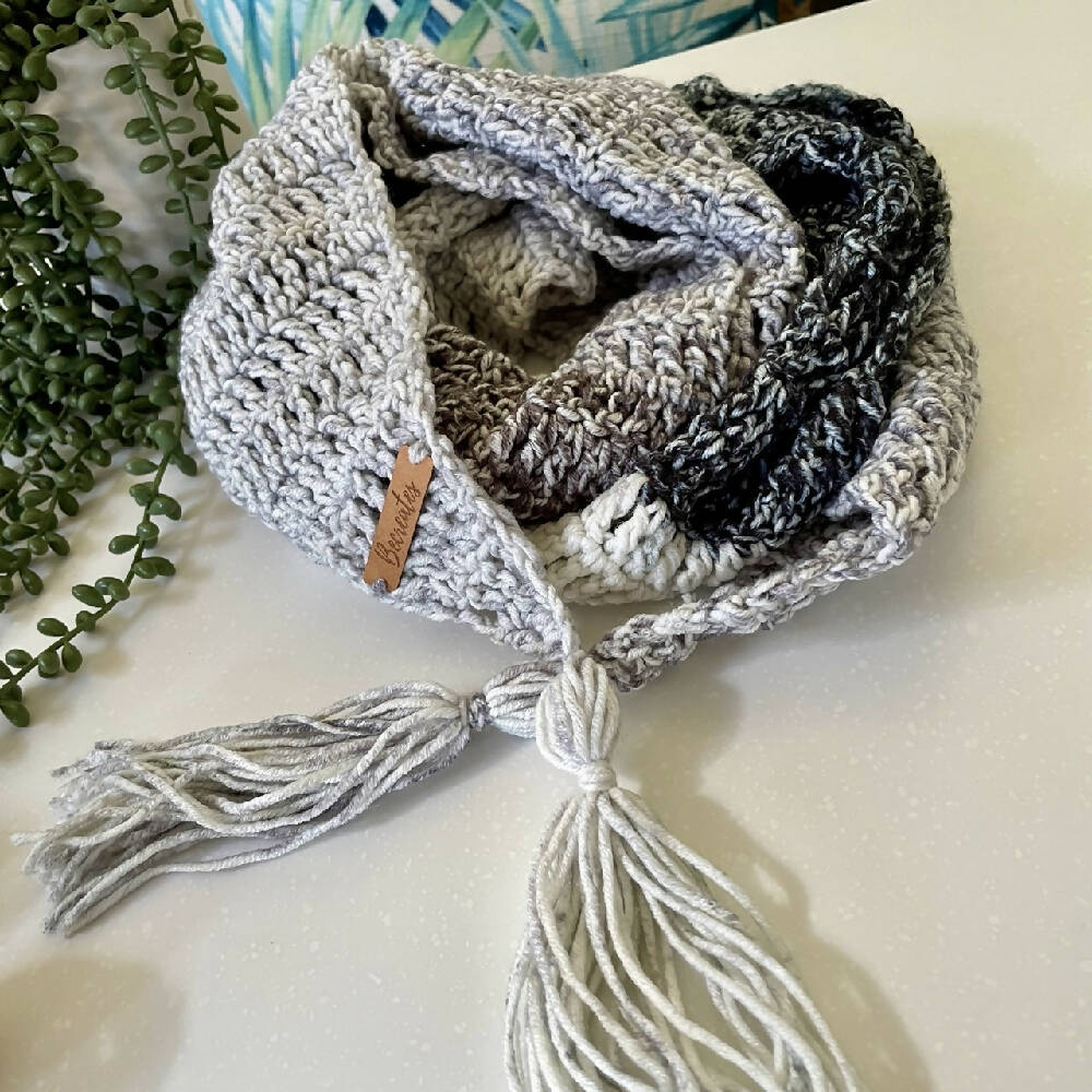 Ladies Crochet Foxy Scarf - 2m long - Smoky Charcoal