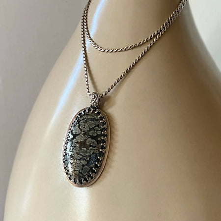 Sterling Silver Pyrite Gothic Bezel Oval Pendant
