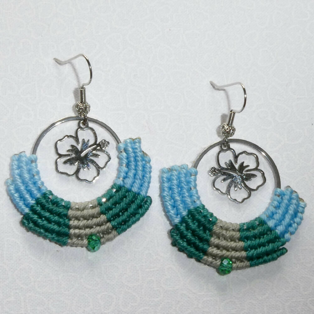 Hibiscus Micro Macrame Earrings + Free microfiber pouch