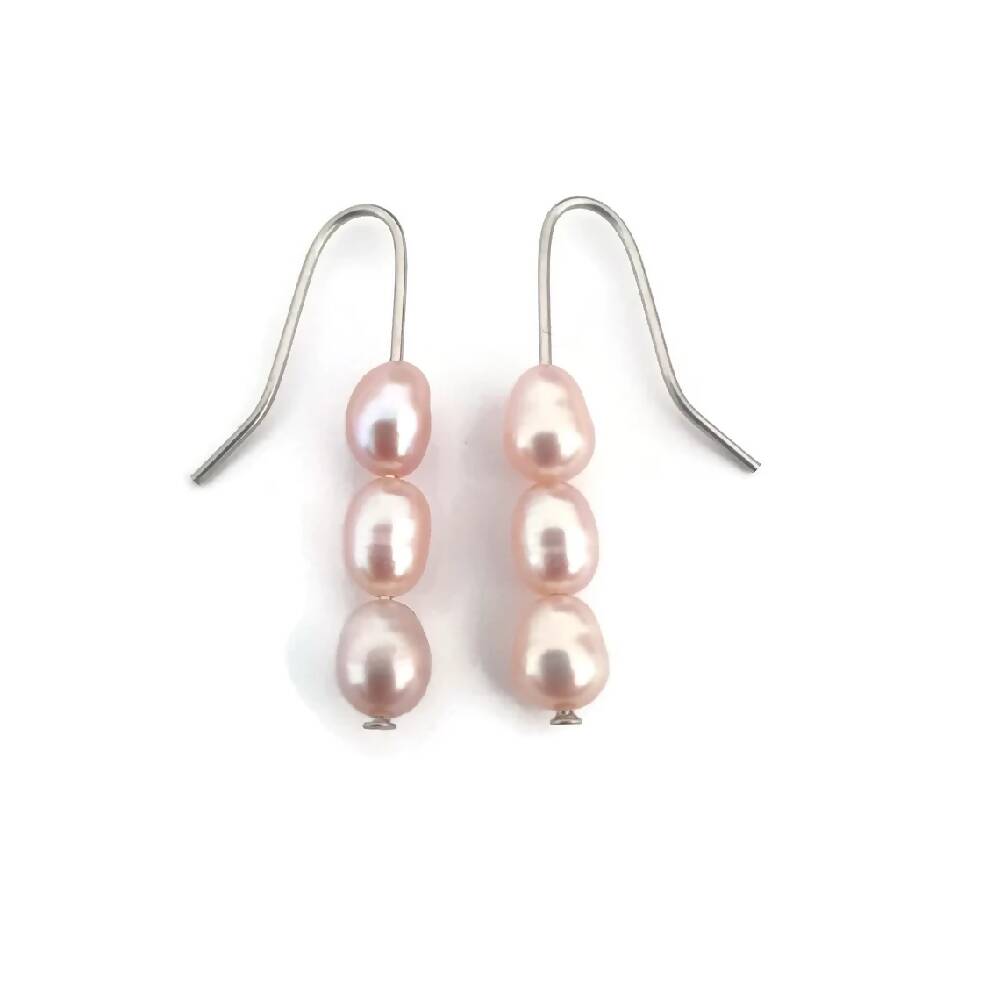 Elegant Stainless Steel and Pink Pearl Earrings: Timeless Beauty for Any Occasion, gift for her, fun, unique