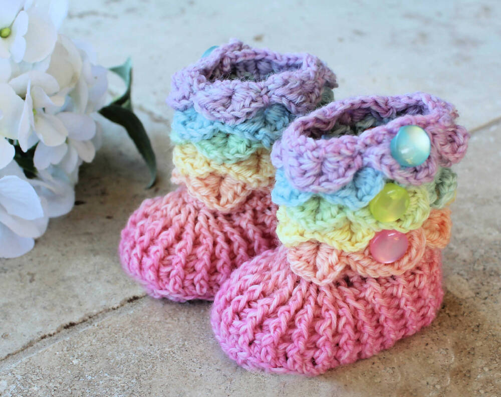 Pastel Rainbow Baby Booties, Crochet Baby Shoes