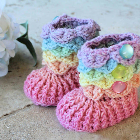 Pastel Rainbow Baby Booties, Crochet Baby Shoes