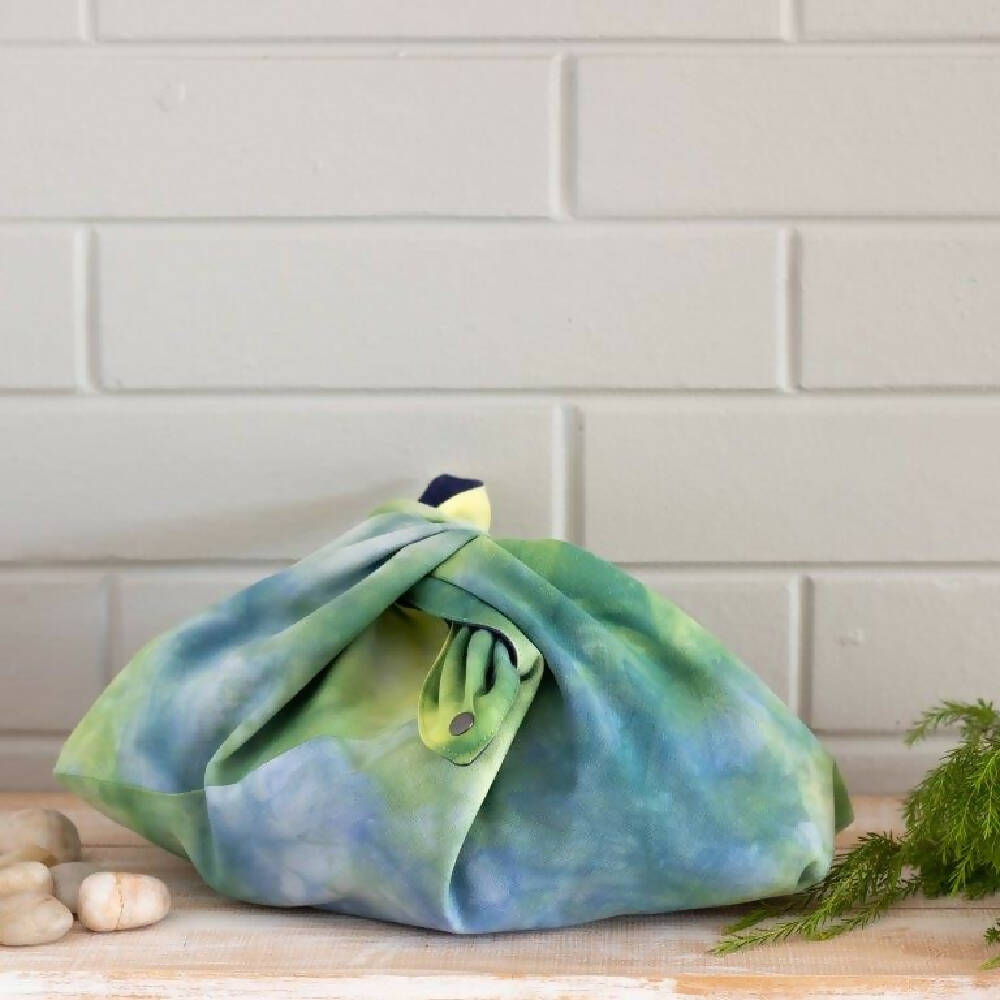 Ice Dyed Japanese style Bento Bag/Origami Bag, Green