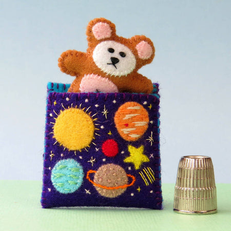 Miniature Teddy Bear - Wool Felt Galaxy Space Bed