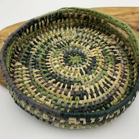Raffia basket in green, grey, black and natural colours
