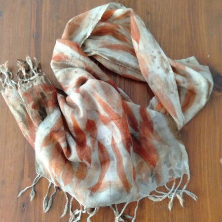 Wool scarf eco-printed with eucalyptus leaves