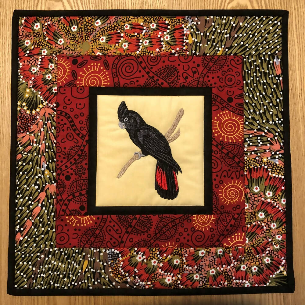 handmade Australian native quilted - red tailed black cockatoo
