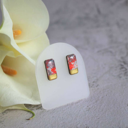 Sunset Sands Collection | Rectangle Stud Resin Earrings| Red Gold Shimmer