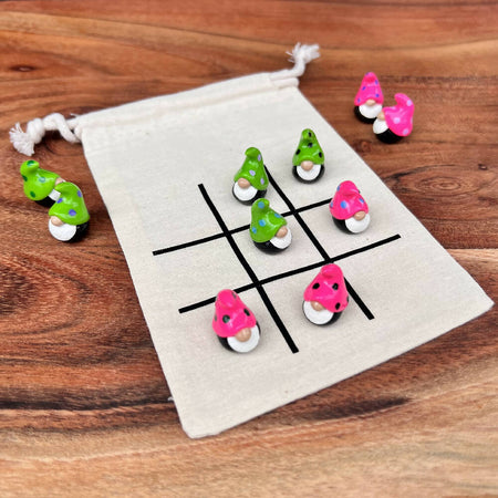Gnome travel tic tac toe - pink and green
