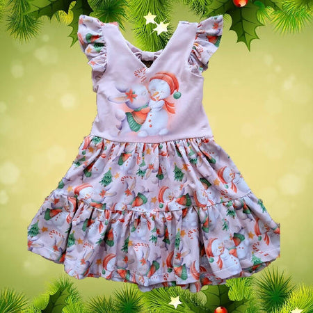 Xmas, Girls Stretch Dress, Snowman and Bunny, Size 3, 5