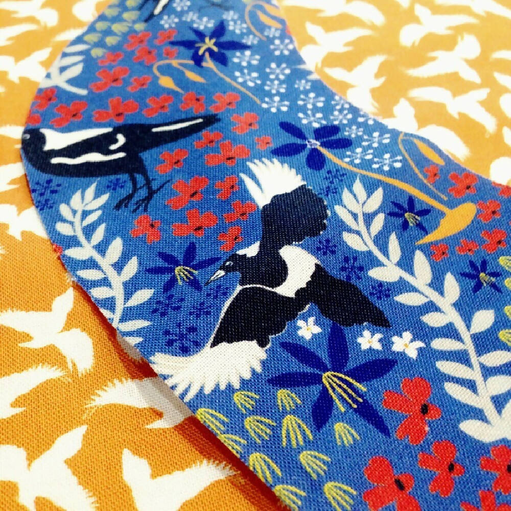 bib - blue magpies / organic cotton hemp fleecy / baby toddler