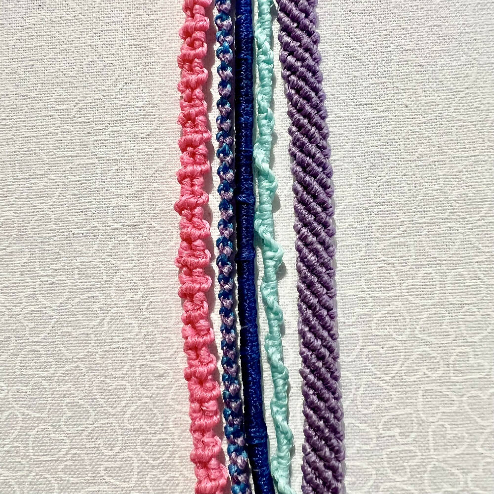 Colourful Macrame Bracelet Set (5 in 1) Adjustable - With chain