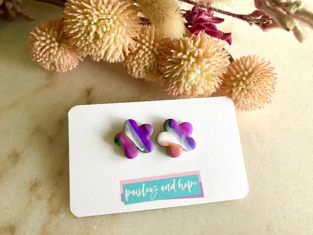 Polymer Clay Statement Studs - Multicoloured Flowers - Choose colours